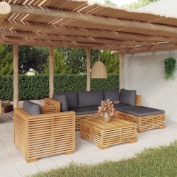 vidaXL Juego muebles de jardín 6 piezas y cojines madera maciza teca