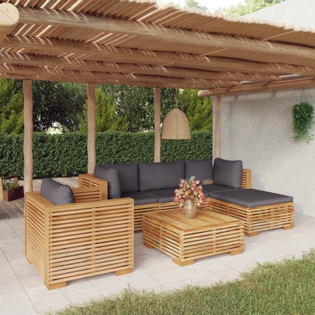 vidaXL Juego muebles de jardín 6 piezas y cojines madera maciza teca