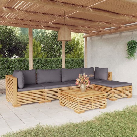 vidaXL Juego muebles de jardín 6 piezas y cojines madera maciza teca