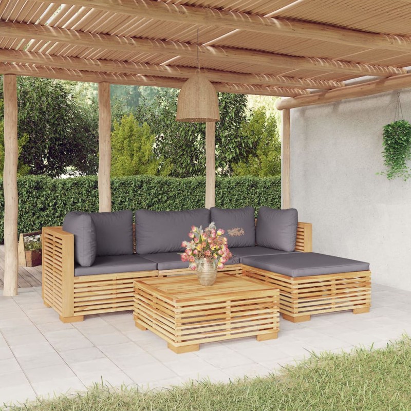 vidaXL Juego muebles de jardín 5 piezas y cojines madera maciza teca vidaXL Juego muebles de jardín 5 piezas y cojines madera maciza teca