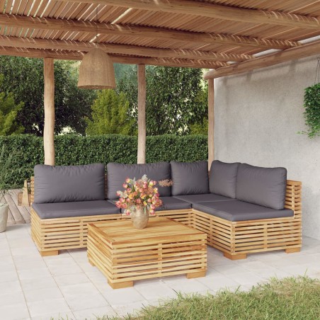 vidaXL Juego muebles de jardín 5 piezas y cojines madera maciza teca