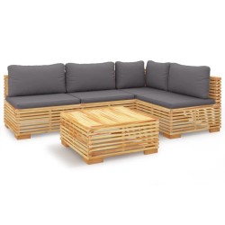 vidaXL Juego muebles de jardín 5 piezas y cojines madera maciza teca