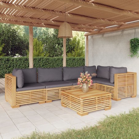 vidaXL Juego muebles de jardín 6 piezas y cojines madera maciza teca
