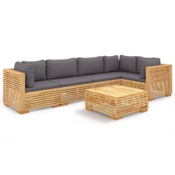 vidaXL Juego muebles de jardín 6 piezas y cojines madera maciza teca