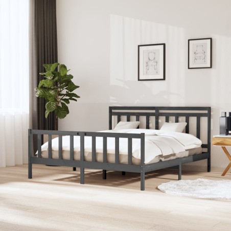 vidaXL Estructura de cama de madera maciza gris 180x200 cm