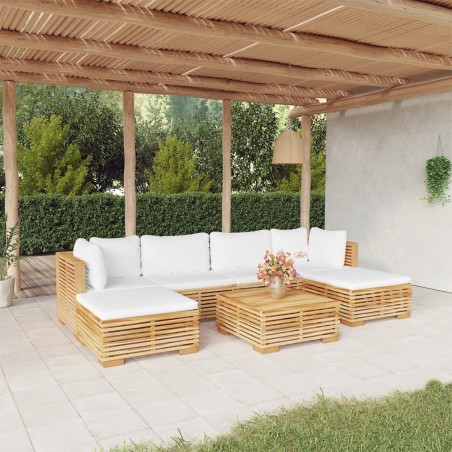 vidaXL Juego muebles de jardín 7 piezas y cojines madera maciza teca