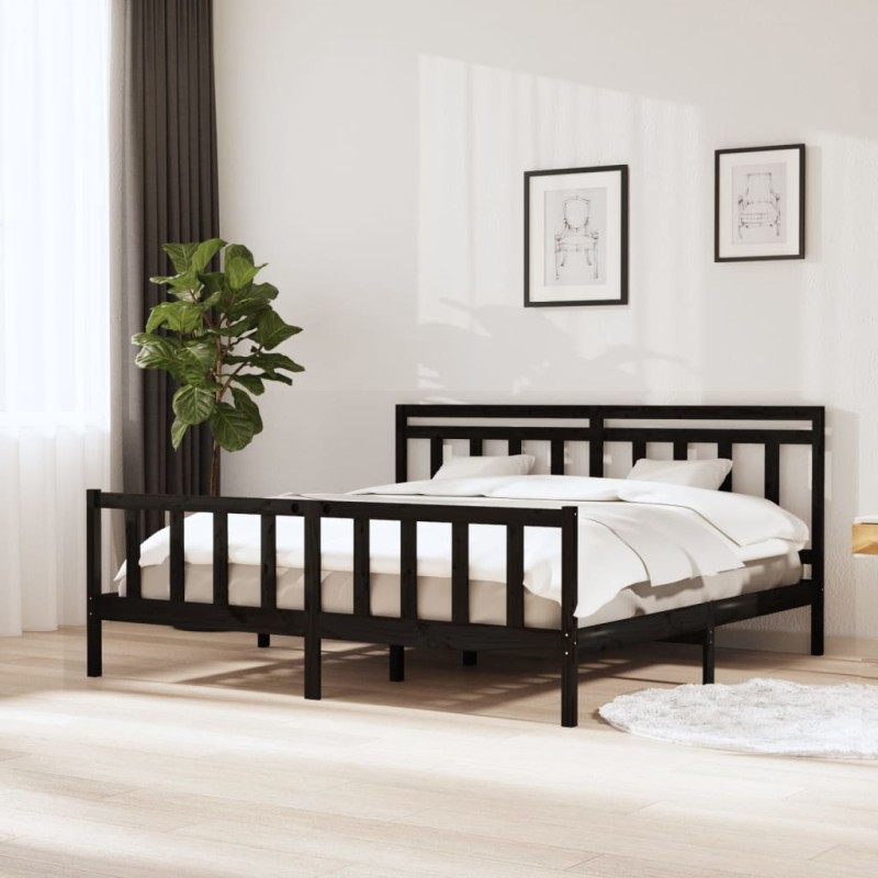 vidaXL Estructura de cama de madera maciza negra 180x200 cm vidaXL Estructura de cama de madera maciza negra 180x200 cm