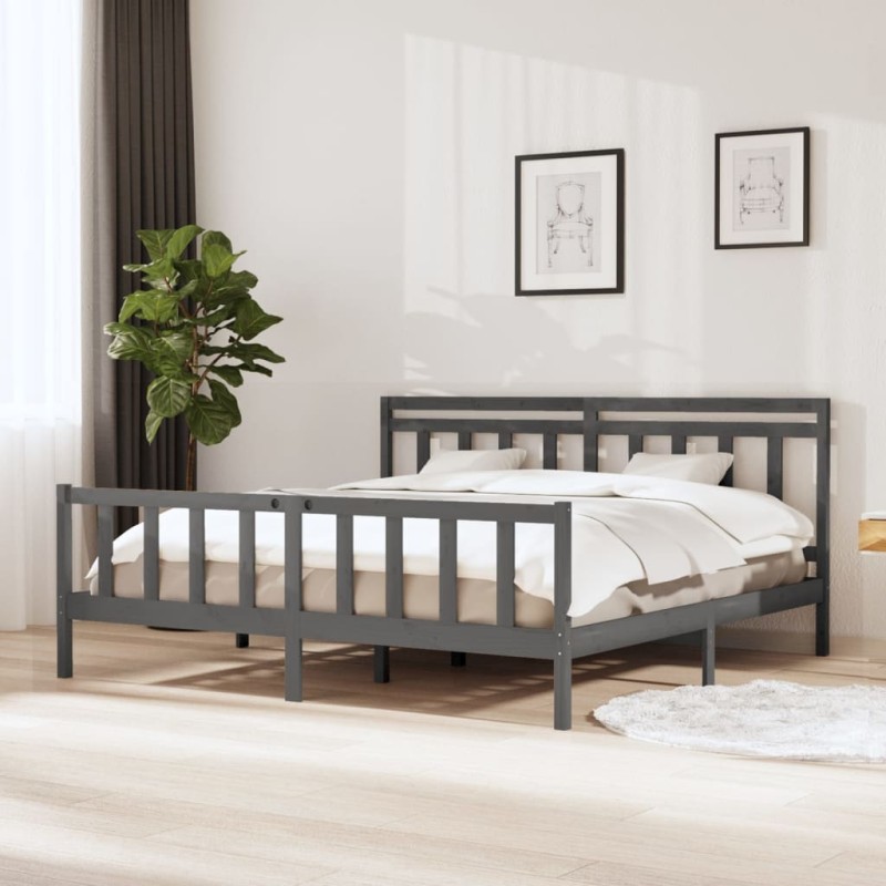vidaXL Estructura de cama de madera maciza gris 200x200 cm vidaXL Estructura de cama de madera maciza gris 200x200 cm