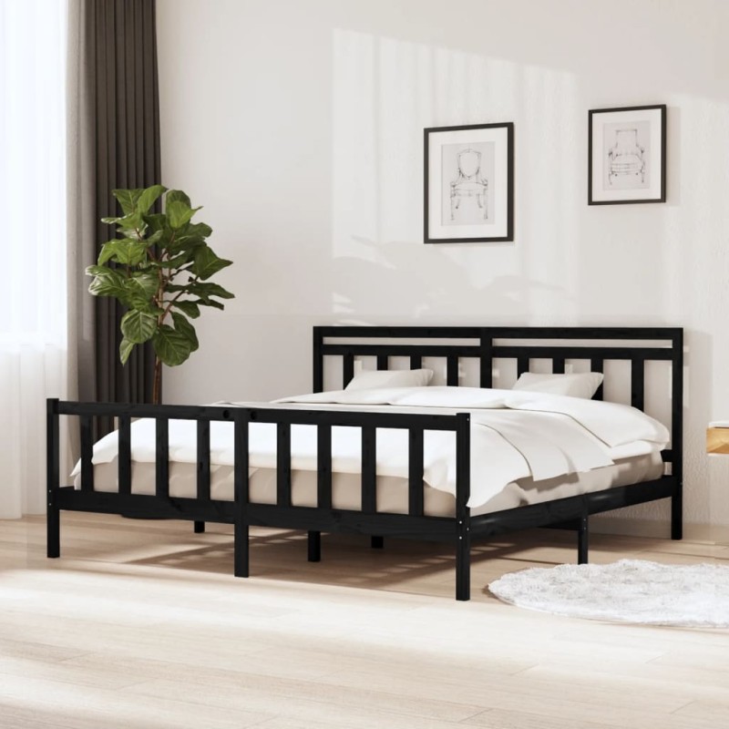 vidaXL Estructura de cama de madera maciza negra 200x200 cm vidaXL Estructura de cama de madera maciza negra 200x200 cm