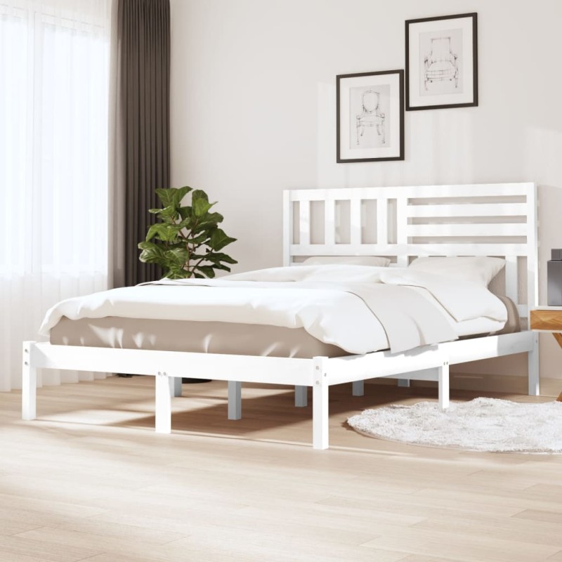 vidaXL Estructura de cama de madera maciza de pino blanca 160x200 cm vidaXL Estructura de cama de madera maciza de pino blanca 160x200 cm