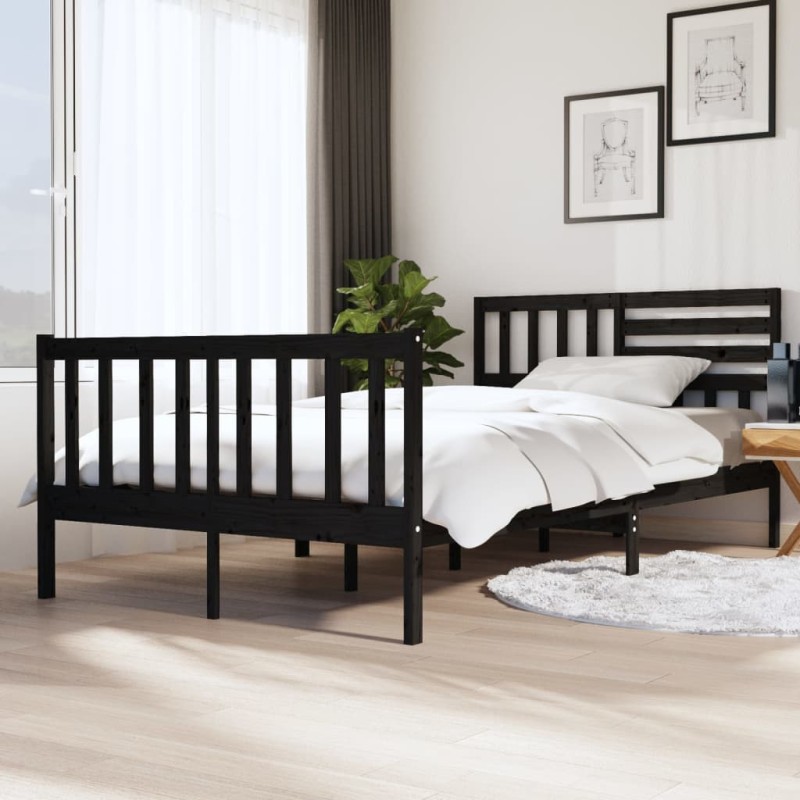 vidaXL Estructura de cama de madera maciza negra 120x200 cm vidaXL Estructura de cama de madera maciza negra 120x200 cm