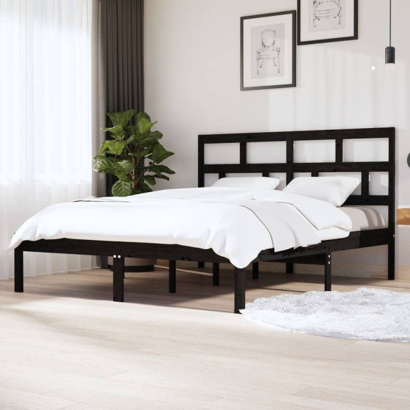 vidaXL Estructura de cama de matrimonio madera maciza negro 180x200 cm vidaXL Estructura de cama de matrimonio madera maciza negro 180x200 cm