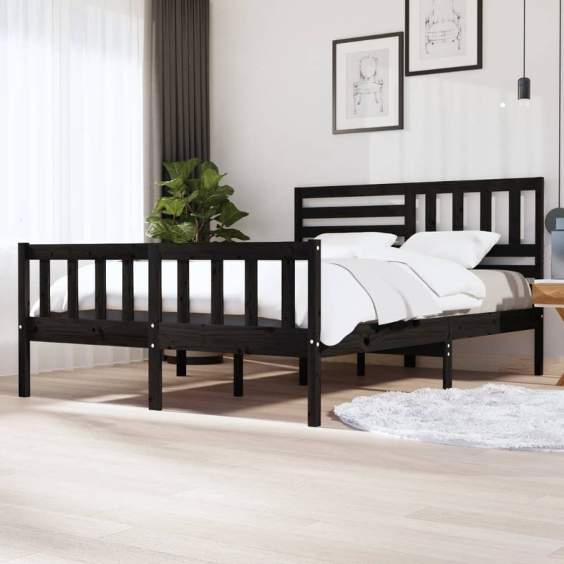 vidaXL Estructura de cama de madera maciza negra 160x200 cm vidaXL Estructura de cama de madera maciza negra 160x200 cm