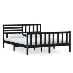 vidaXL Estructura de cama de madera maciza negra 160x200 cm