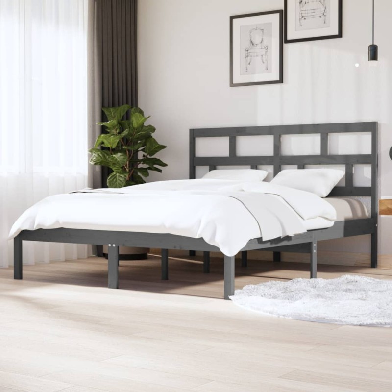 vidaXL Estructura de cama de matrimonio madera maciza gris 180x200 cm vidaXL Estructura de cama de matrimonio madera maciza gris 180x200 cm