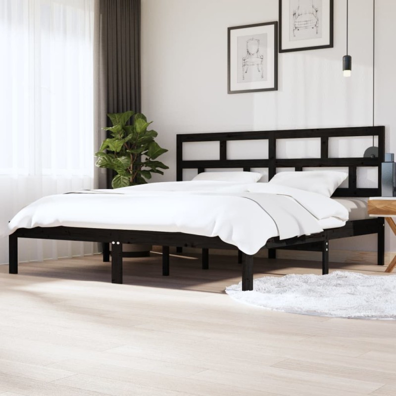 vidaXL Estructura de cama de madera maciza de pino negra 200x200 cm vidaXL Estructura de cama de madera maciza de pino negra 200x200 cm