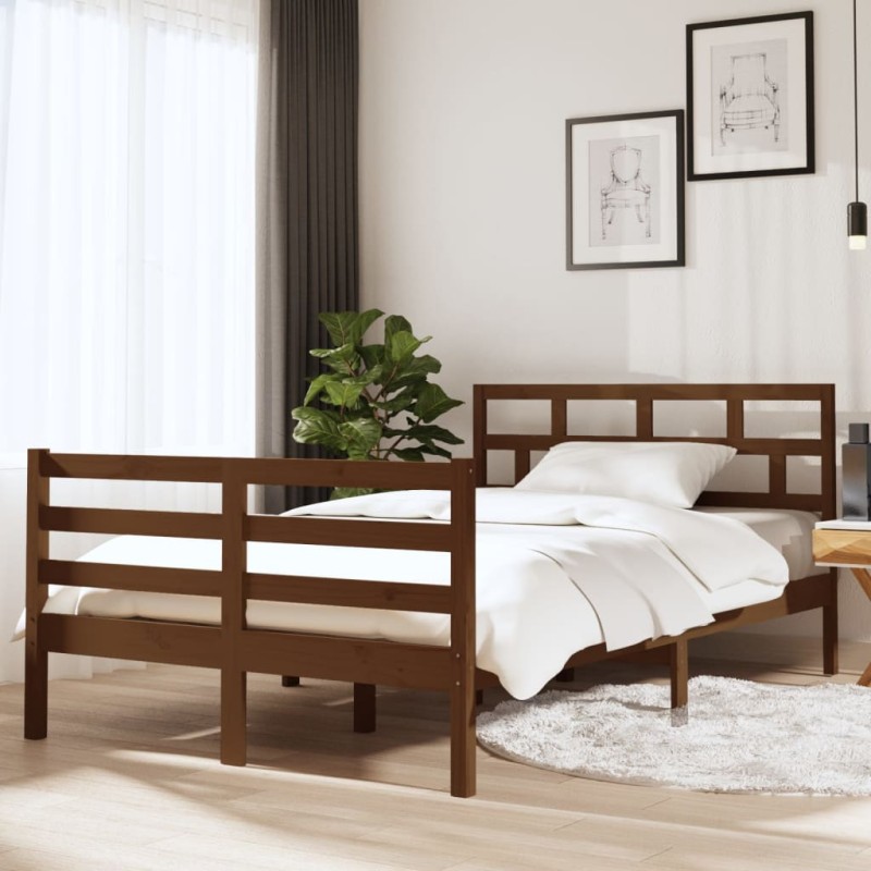 vidaXL Estructura de cama madera maciza marrón miel 120x190 cm vidaXL Estructura de cama madera maciza marrón miel 120x190 cm