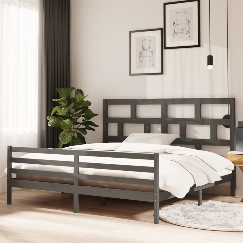 vidaXL Estructura de cama de madera maciza de pino gris 200x200 cm vidaXL Estructura de cama de madera maciza de pino gris 200x200 cm