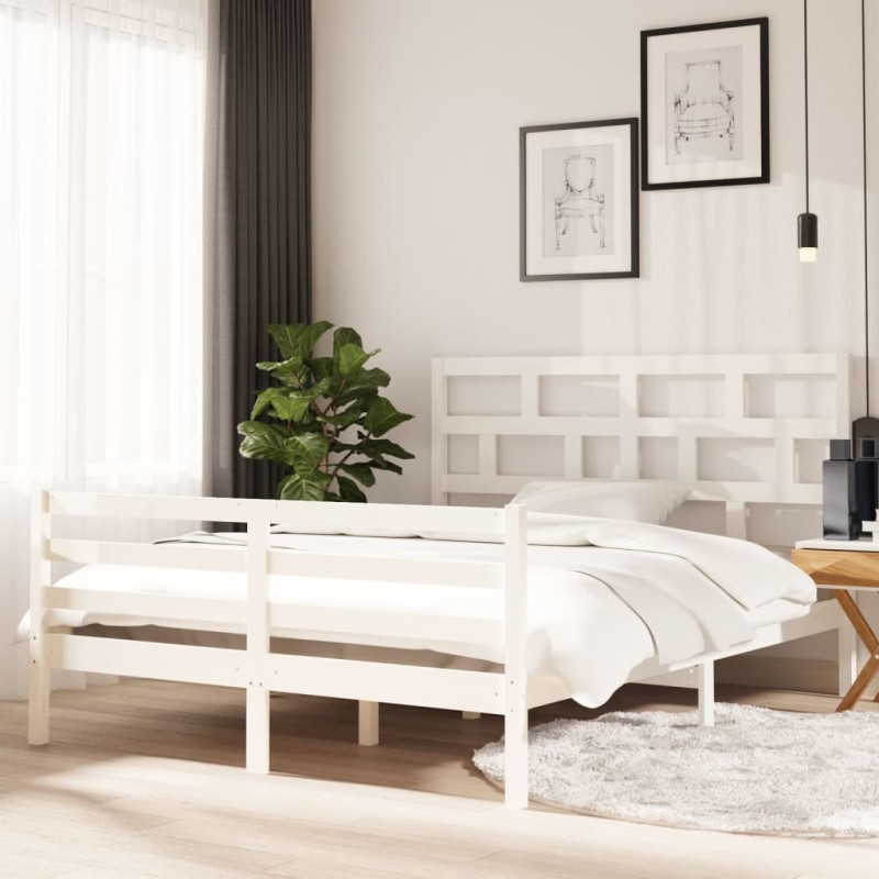 vidaXL Estructura de cama King Size madera maciza blanco 150x200 cm vidaXL Estructura de cama King Size madera maciza blanco 150x200 cm