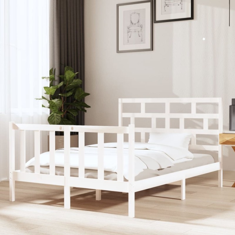 vidaXL Estructura de cama de madera maciza de pino blanco 135x190 cm