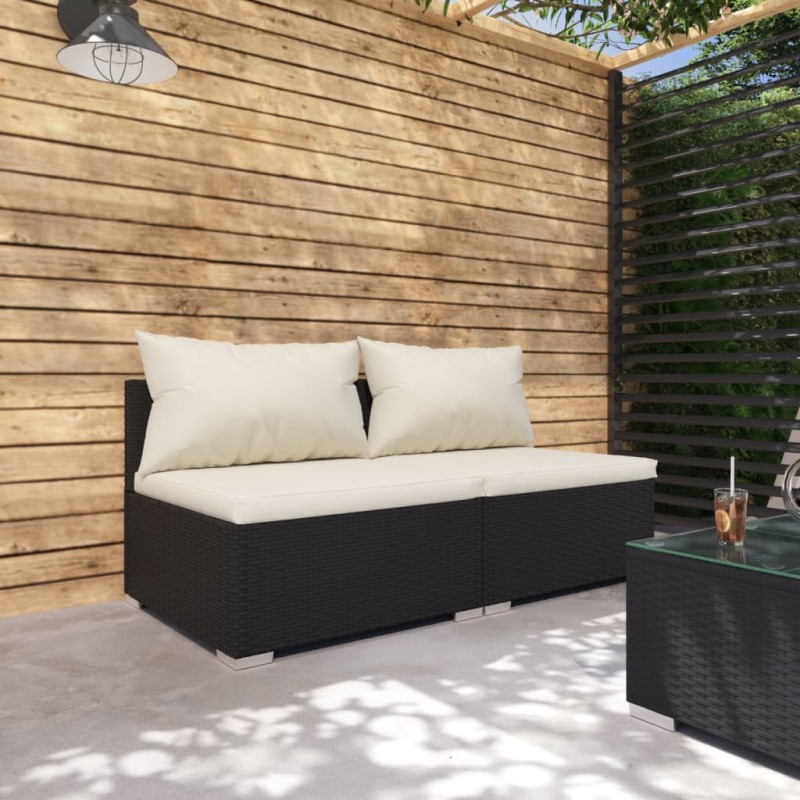 vidaXL Set de muebles de jardín 2 pzas y cojines ratán sintético negro vidaXL Set de muebles de jardín 2 pzas y cojines ratán sintético negro