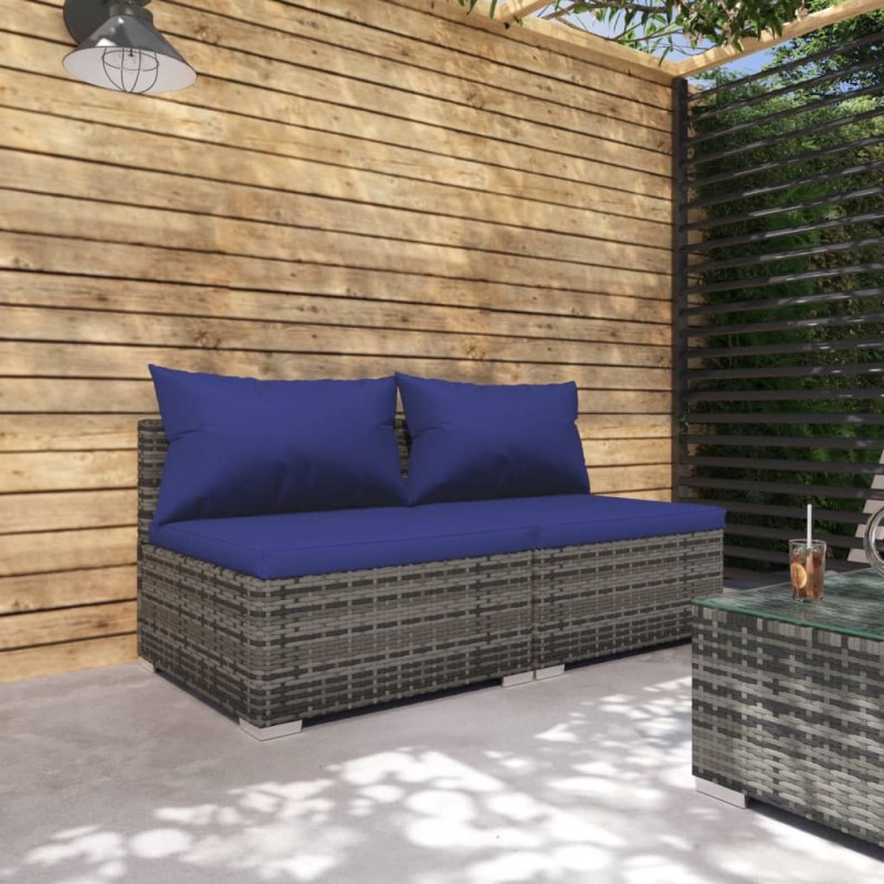 vidaXL Set de muebles de jardín 2 pzas y cojines ratán sintético gris