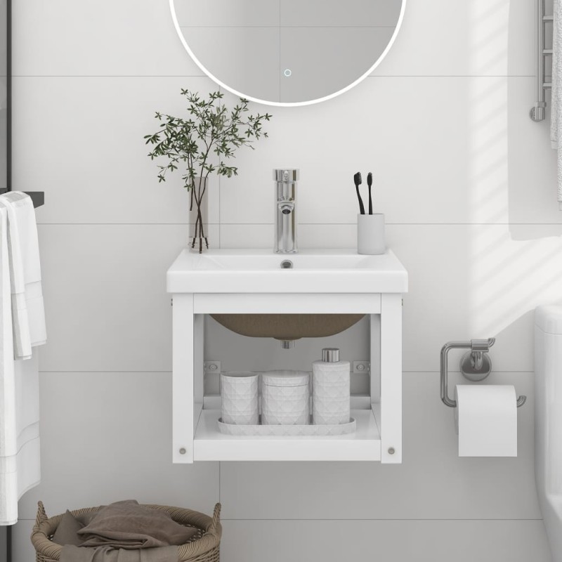 vidaXL Estructura de baño con lavabo incorporado hierro blanco vidaXL Estructura de baño con lavabo incorporado hierro blanco