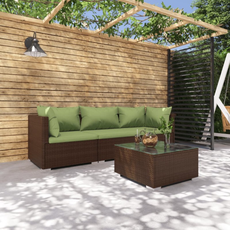 vidaXL Set muebles de jardín 4 piezas y cojines ratán sintético marrón vidaXL Set muebles de jardín 4 piezas y cojines ratán sintético marrón