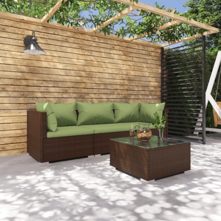 vidaXL Set muebles de jardín 4 piezas y cojines ratán sintético marrón
