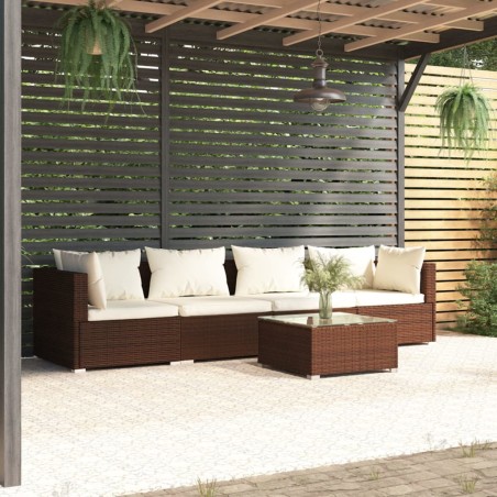 vidaXL Set sofás de jardín 5 piezas y cojines ratán sintético marrón