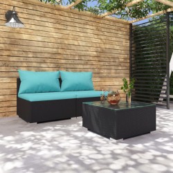 vidaXL Set de muebles de jardín 3 pzas y cojines ratán sintético negro