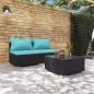 vidaXL Set de muebles de jardín 3 pzas y cojines ratán sintético negro