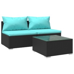 vidaXL Set de muebles de jardín 3 pzas y cojines ratán sintético negro