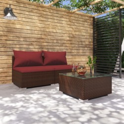 vidaXL Set muebles de jardín 3 piezas y cojines ratán sintético marrón