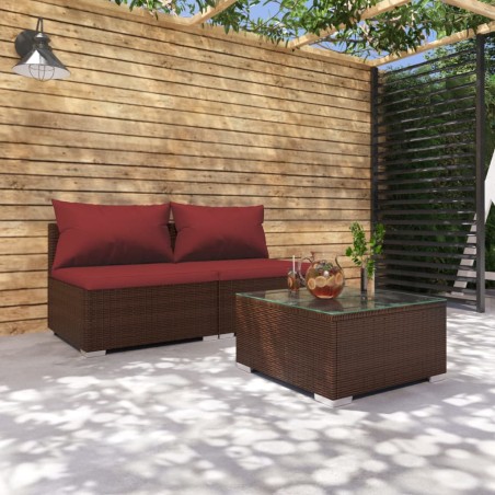 vidaXL Set muebles de jardín 3 piezas y cojines ratán sintético marrón