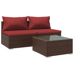 vidaXL Set muebles de jardín 3 piezas y cojines ratán sintético marrón