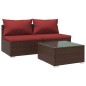 vidaXL Set muebles de jardín 3 piezas y cojines ratán sintético marrón vidaXL Set muebles de jardín 3 piezas y cojines ratán sintético marrón