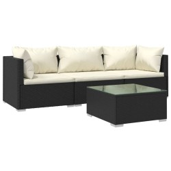 vidaXL Set de muebles de jardín 4 pzas y cojines ratán sintético negro