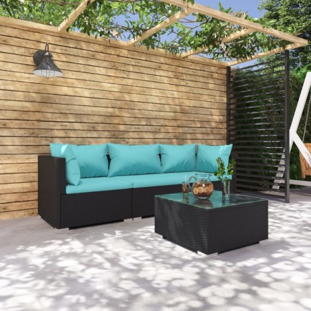 vidaXL Set de muebles de jardín 4 pzas y cojines ratán sintético negro