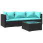 vidaXL Set de muebles de jardín 4 pzas y cojines ratán sintético negro vidaXL Set de muebles de jardín 4 pzas y cojines ratán sintético negro