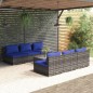 vidaXL Set de sofás de jardín 7 piezas y cojines ratán sintético gris