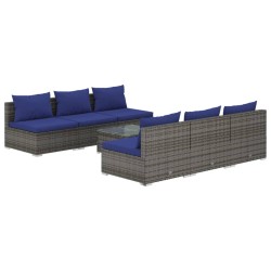 vidaXL Set de sofás de jardín 7 piezas y cojines ratán sintético gris