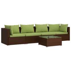 vidaXL Set sofás de jardín 5 piezas y cojines ratán sintético marrón