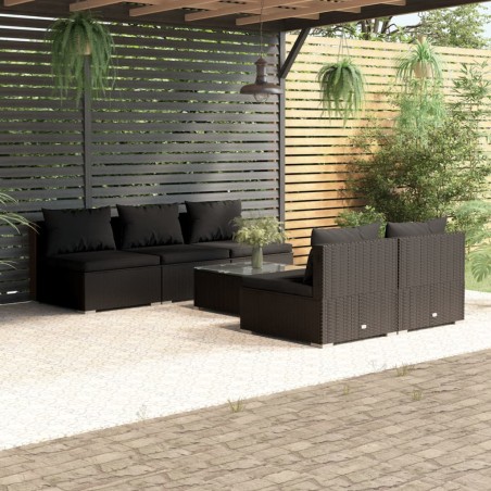 vidaXL Set sofás de jardín 6 piezas y cojines ratán sintético negro