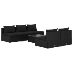 vidaXL Set sofás de jardín 6 piezas y cojines ratán sintético negro