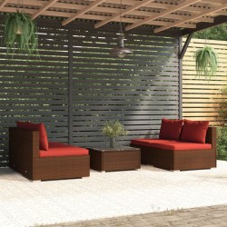 vidaXL Set sofás de jardín 5 piezas y cojines ratán sintético marrón