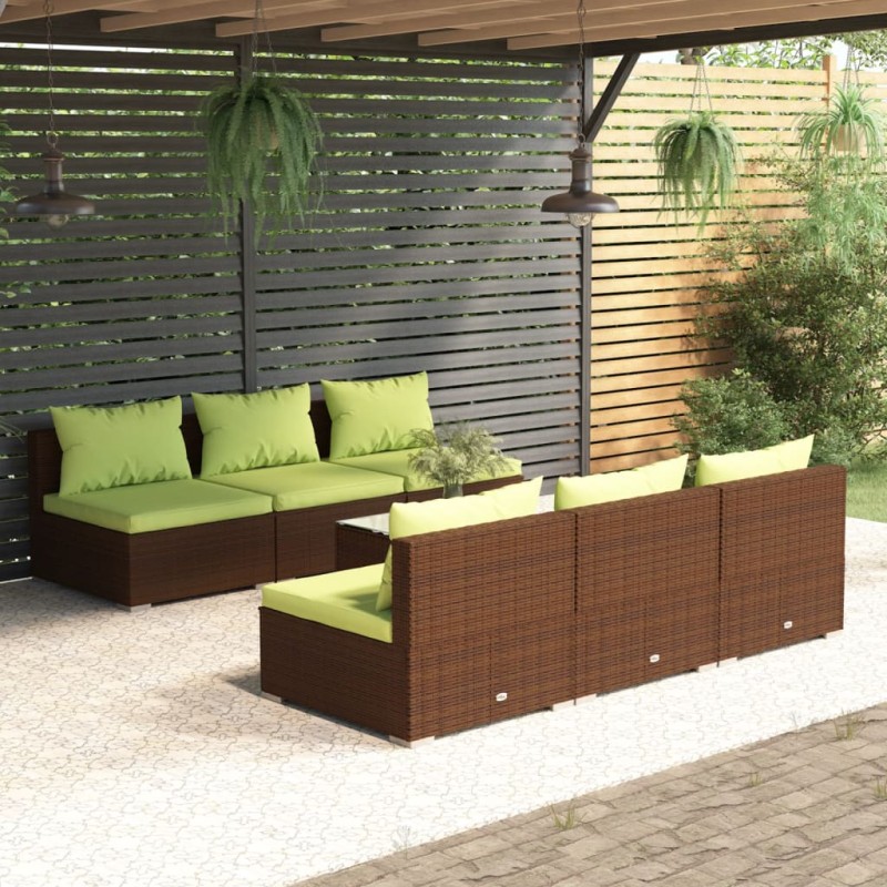 vidaXL Set muebles de jardín 7 piezas y cojines ratán sintético marrón vidaXL Set muebles de jardín 7 piezas y cojines ratán sintético marrón