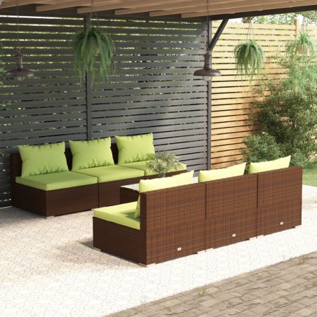 vidaXL Set muebles de jardín 7 piezas y cojines ratán sintético marrón