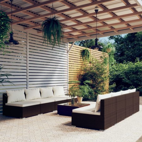 vidaXL Set muebles de jardín 9 piezas y cojines ratán sintético marrón