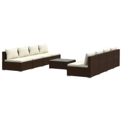 vidaXL Set muebles de jardín 9 piezas y cojines ratán sintético marrón